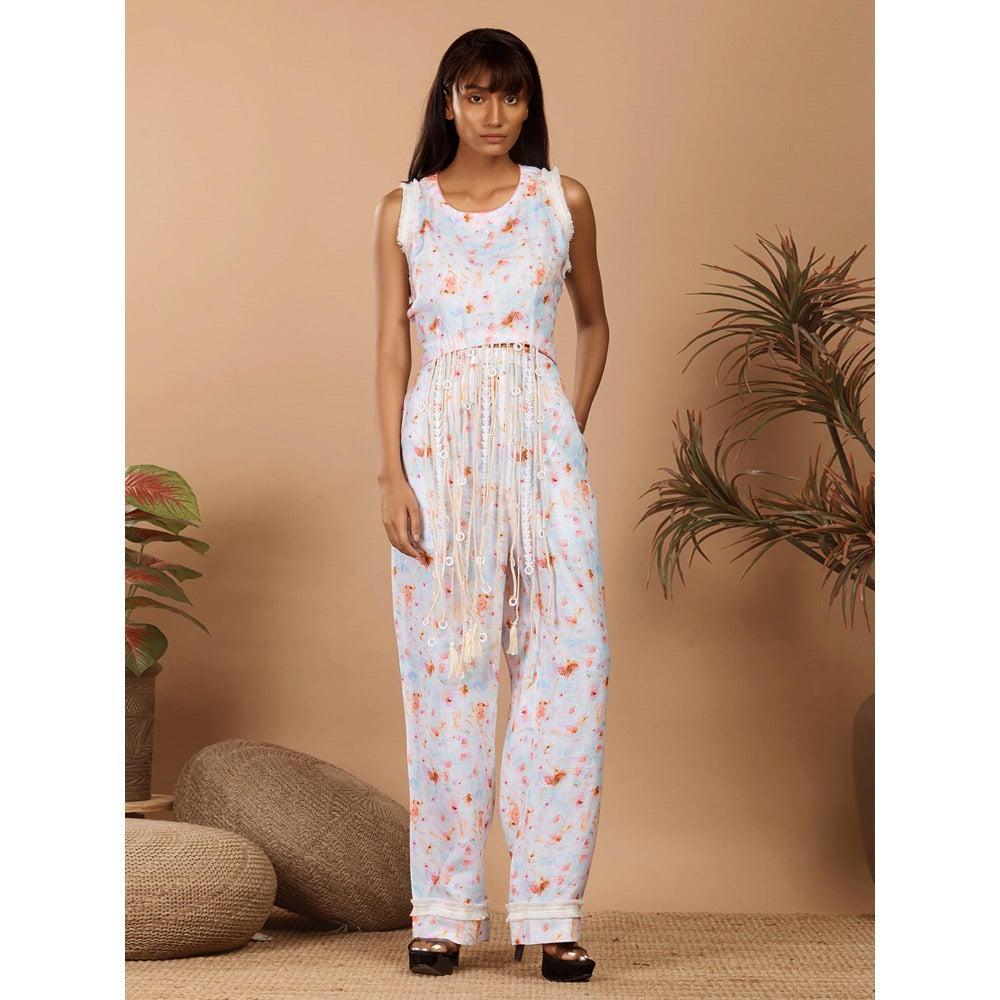 LABEL NIYAMI White Printed Fringes Co-Ord Set