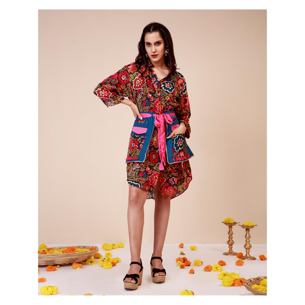 LABEL NIYAMI Vibrant Floral Waist Harness Mini Dress