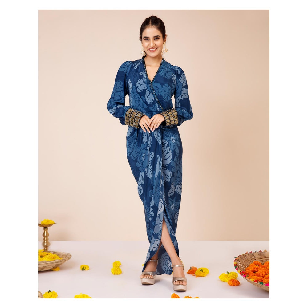 LABEL NIYAMI Celtic Cuffed Blue Maxi Dress