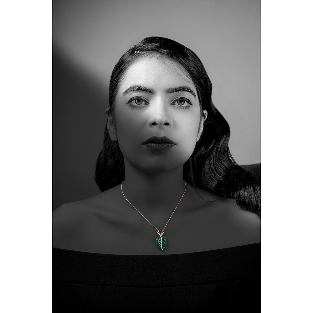 La marque-M Green Natural Leaf Diamond Necklace
