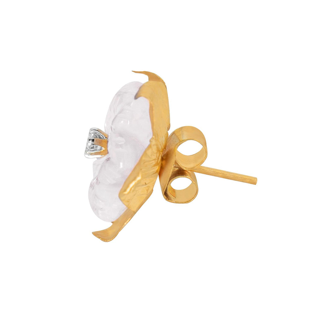 La marque-M Rose Gold Rose Quartz Stud Diamond Earrings