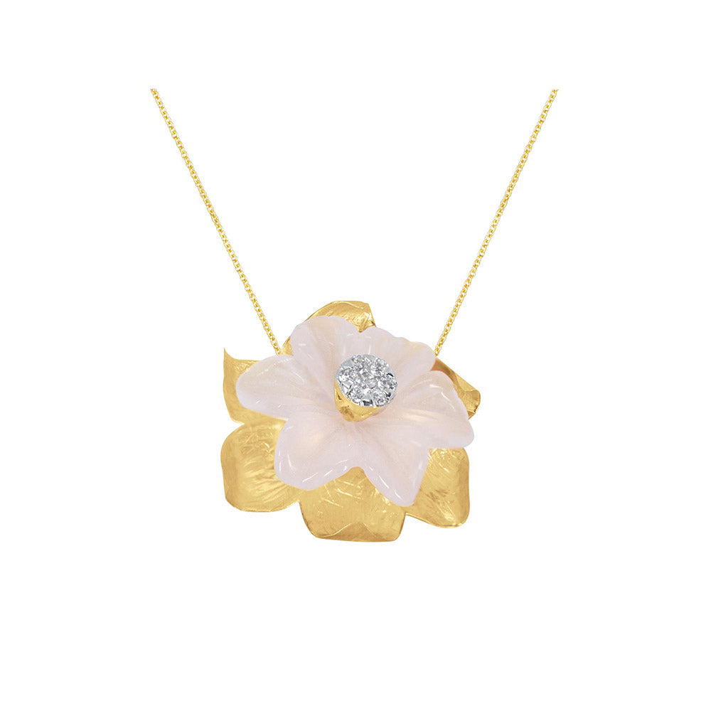 La marque-M Rose Gold Rose Quartz Diamond Necklace
