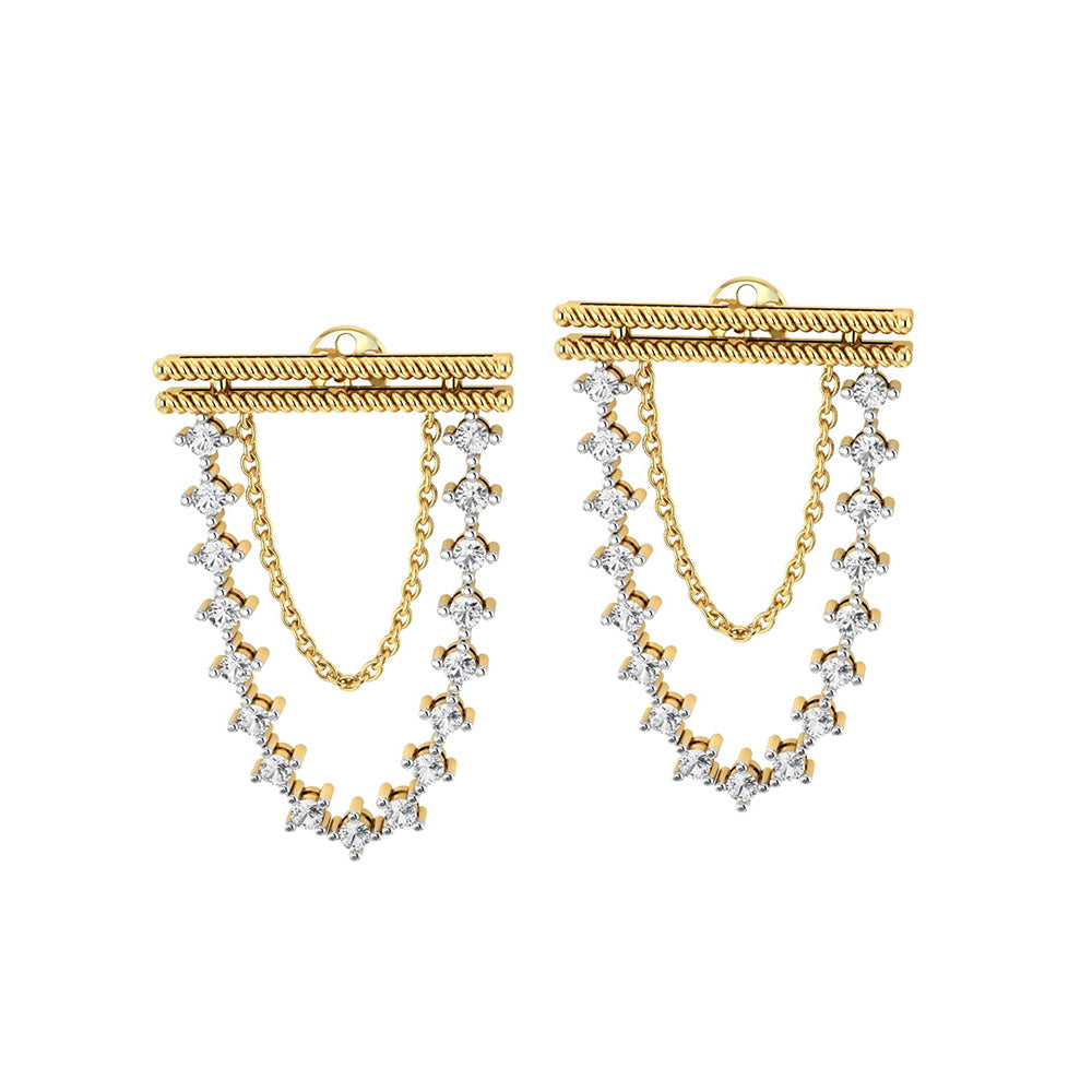 La marque-M White Chain Of Diamond Earrings
