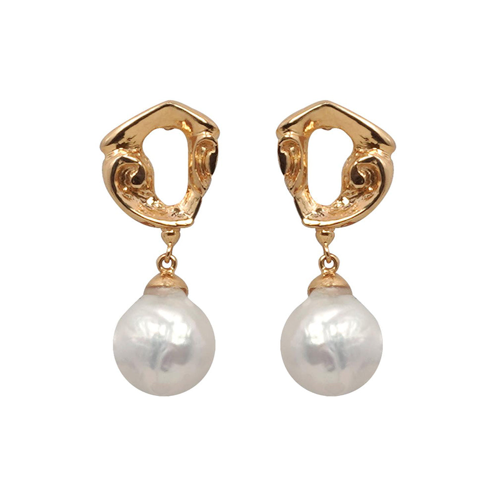 La marque-M White Crushed Gold Pearl Earrings