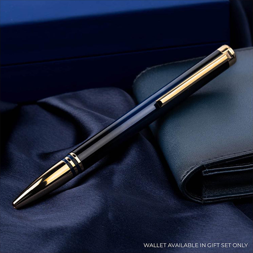 Lapis Bard Contemporary Torque Ballpoint Pen - Blue with Gold Trims