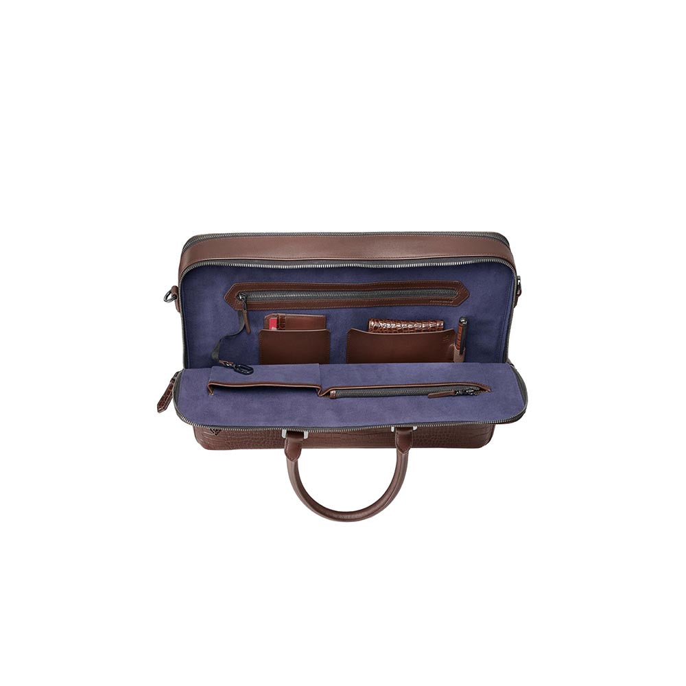 Lapis Bard Dark Brown Mandeville 15-Inch Croc-Textured Laptop Bag with Detachable Strap