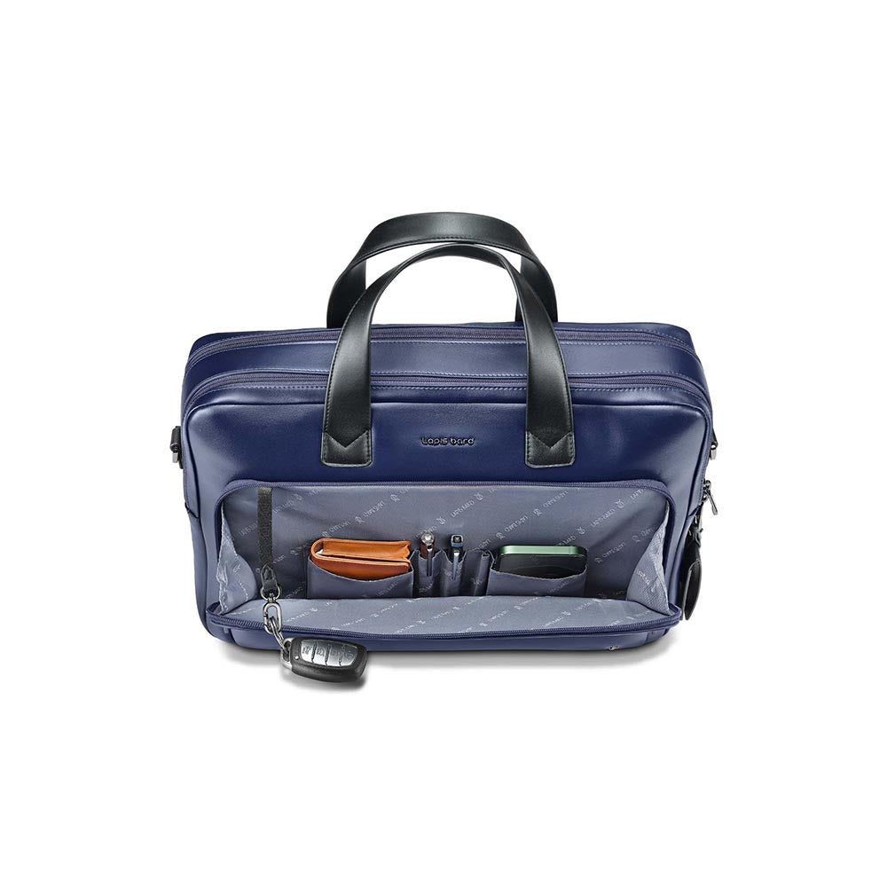 Lapis Bard Crossover Desert Bloom Cactus Leather Briefcase Bag - Navy Blue