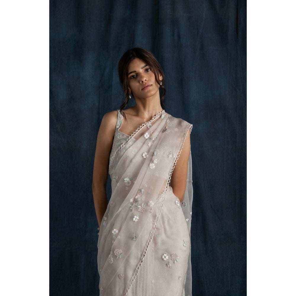 Lavanya Ahuja Soft Georgette Pre-Draped Saree & Petticoat with Stitched Blouse (Set of 3)