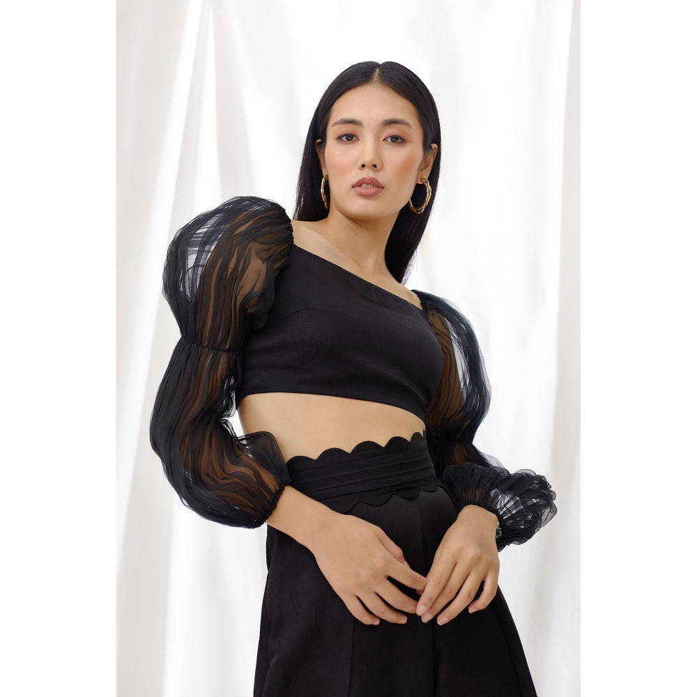 Lavanya Ahuja Midnight Billow Sleeve Crop Top