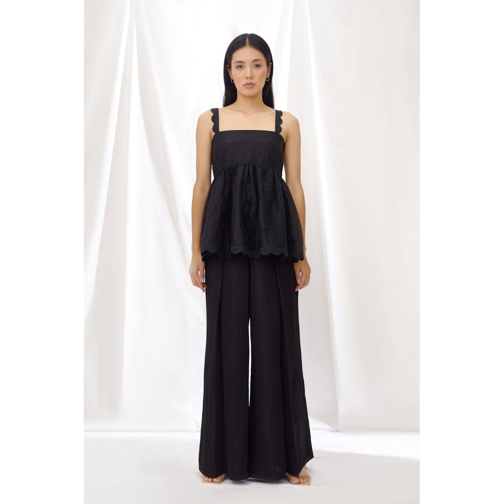 Lavanya Ahuja Midnight Scallop Detail Gathered Top