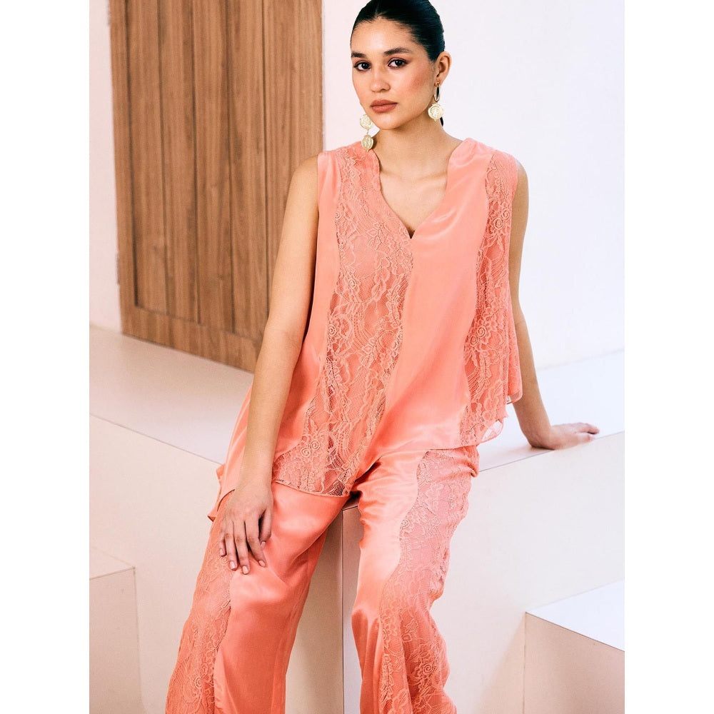 Lavanya Ahuja Peach Sunset Asymmetrical Tunic with Pant (Set of 2)