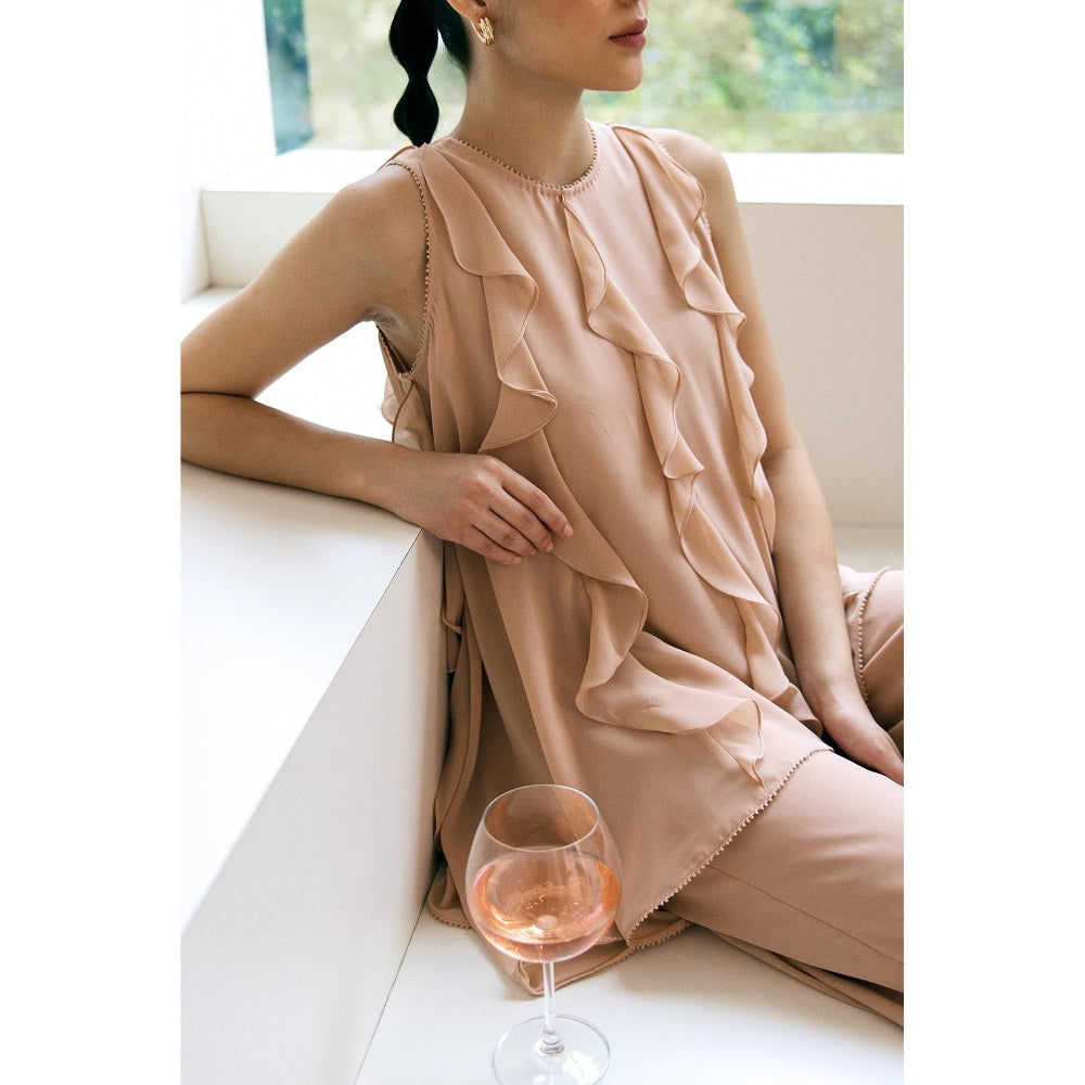 Lavanya Ahuja Beige Waves Tunic with Pant (Set of 2)