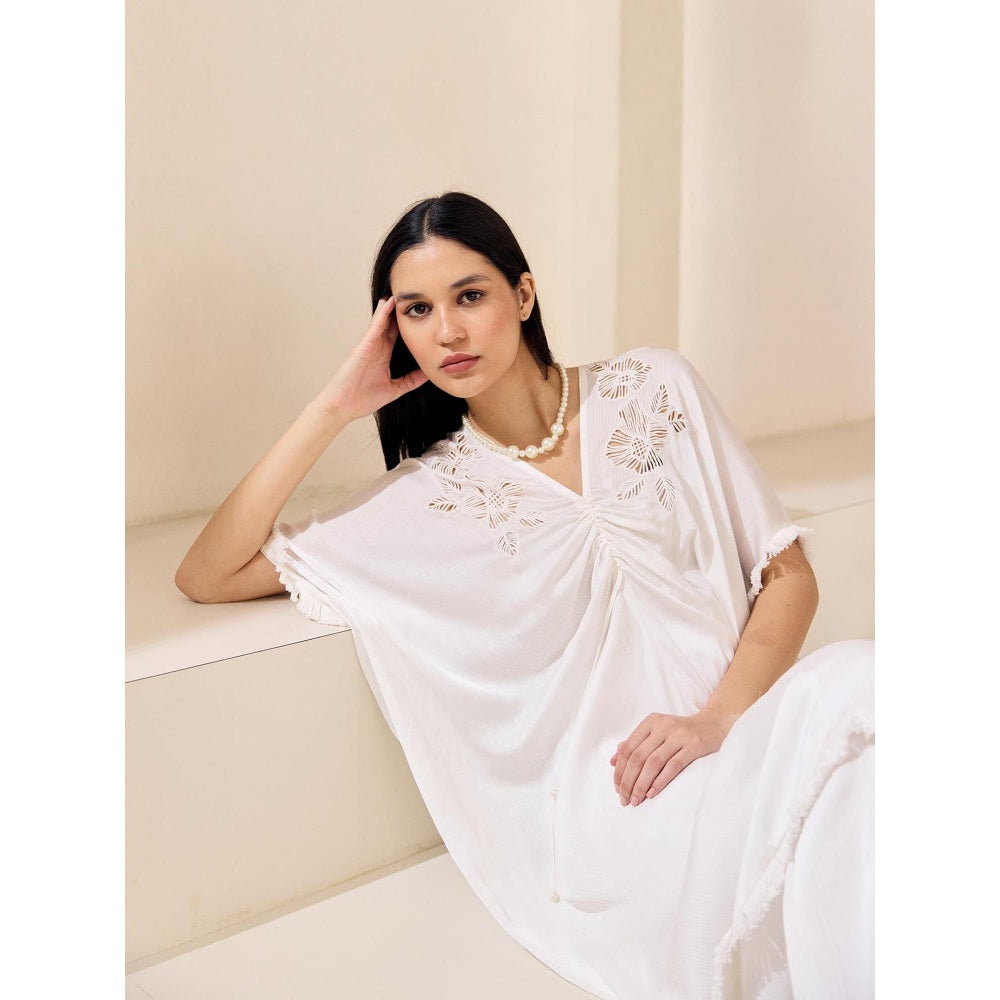 Lavanya Ahuja Pearly White Kaftan with Pant (Set of 2)