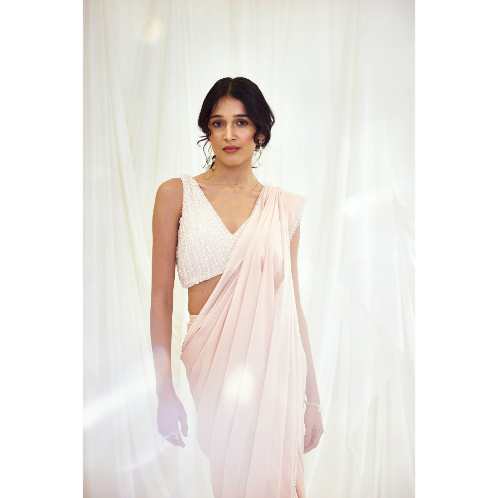 Lavanya Ahuja Pink Blush Pre-Draped Saree with Stitched Blouse