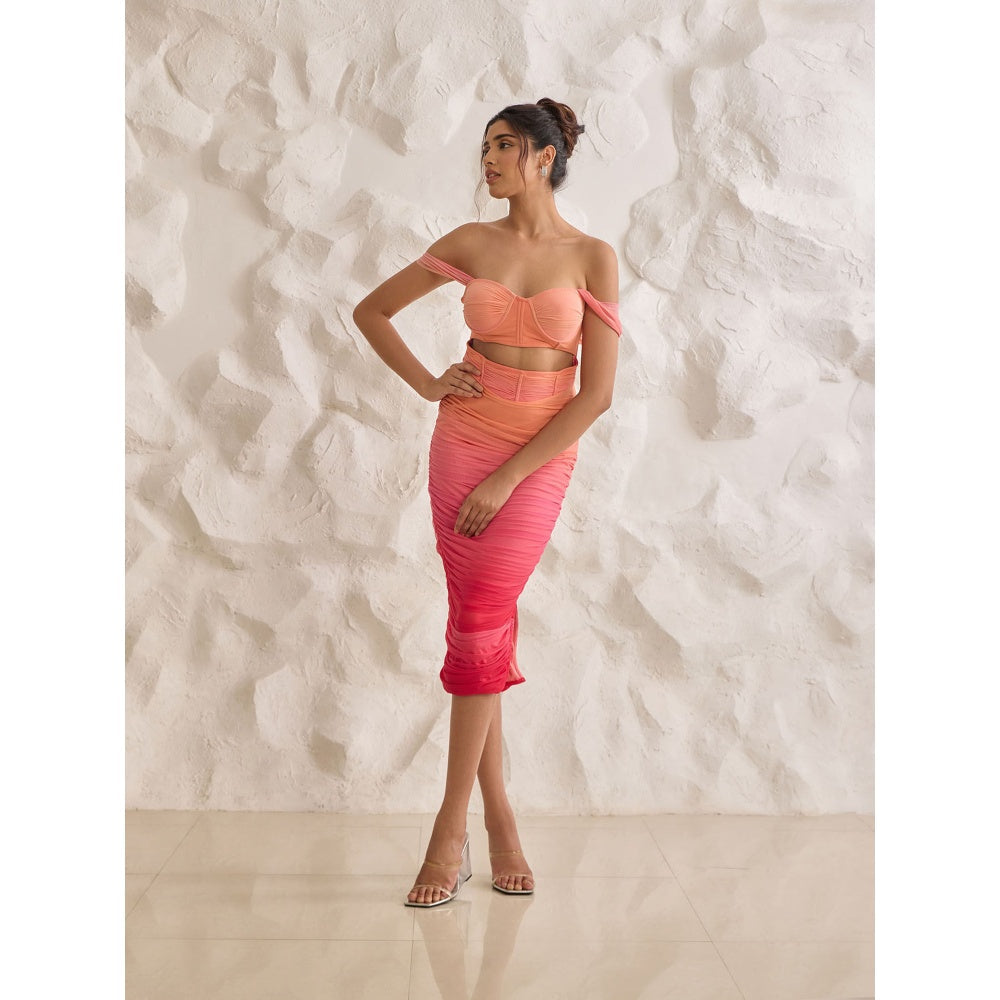 Lea Clothing Tatiana Sunset Ombre Ruched Midi Corset Dress