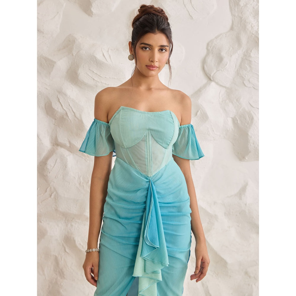 Lea Clothing Greta Blue Ombre Chiffon Corset Dress
