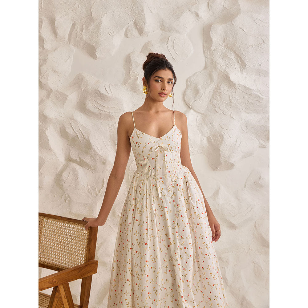 Lea Clothing Brynlee White Floral Printed Corset Midi Dress