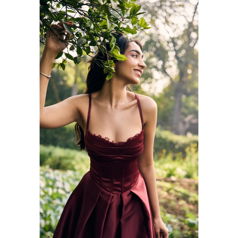 Lea Clothing Dora Red Satin Mini Corset Dress