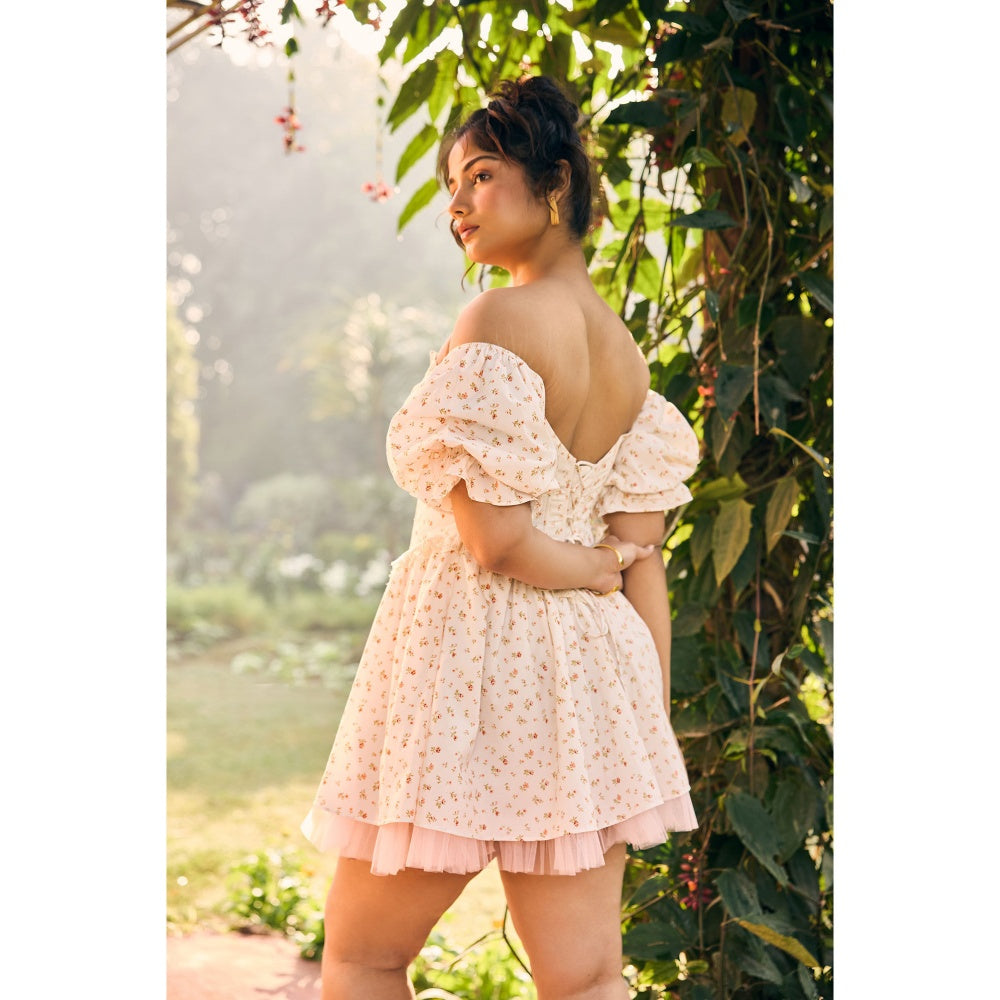 Lea Clothing Off White Morgan Floral Corset Mini Dress