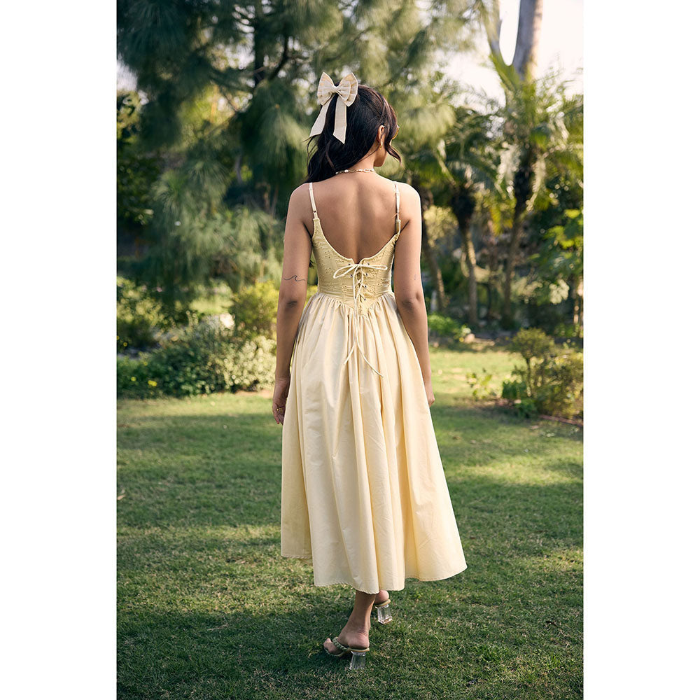 Lea Clothing Yellow Edwina Butter Corset Midi Dress