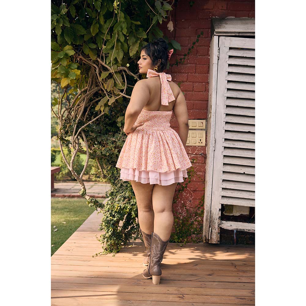 Lea Clothing Peach Renesmee Floral Printed Mini Dress