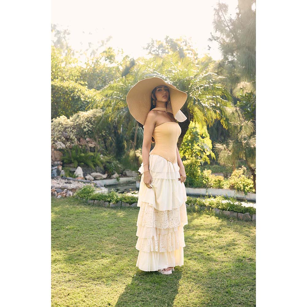 Lea Clothing Reda Off White Slit Maxi Skirt