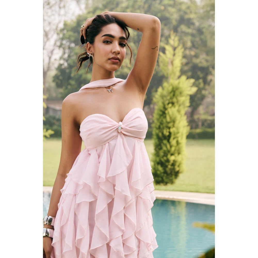 Lea Clothing Nikolina Baby Pink Frill Maxi Dress