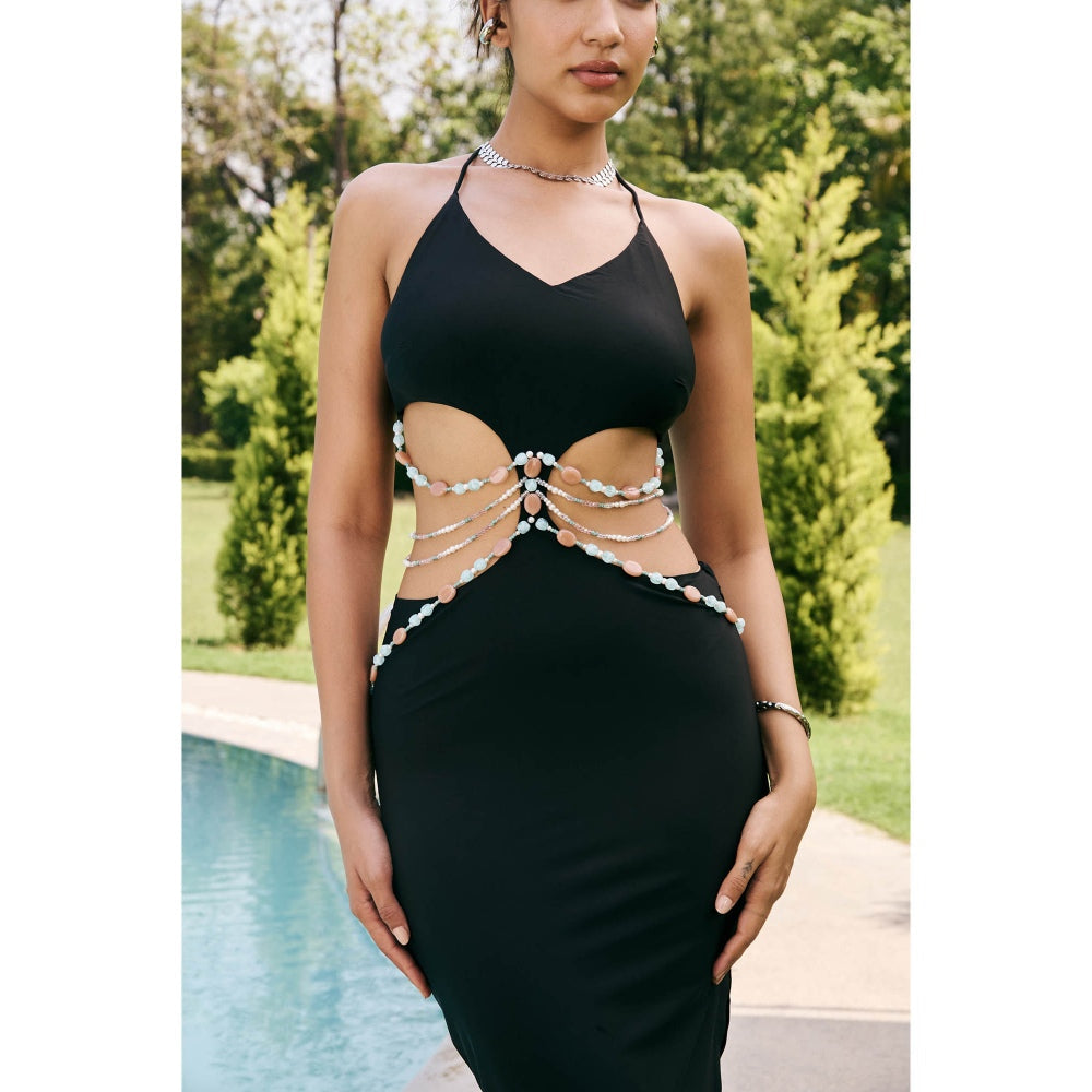 Lea Clothing Yuliana Black Cutout Beaded Maxi Dress