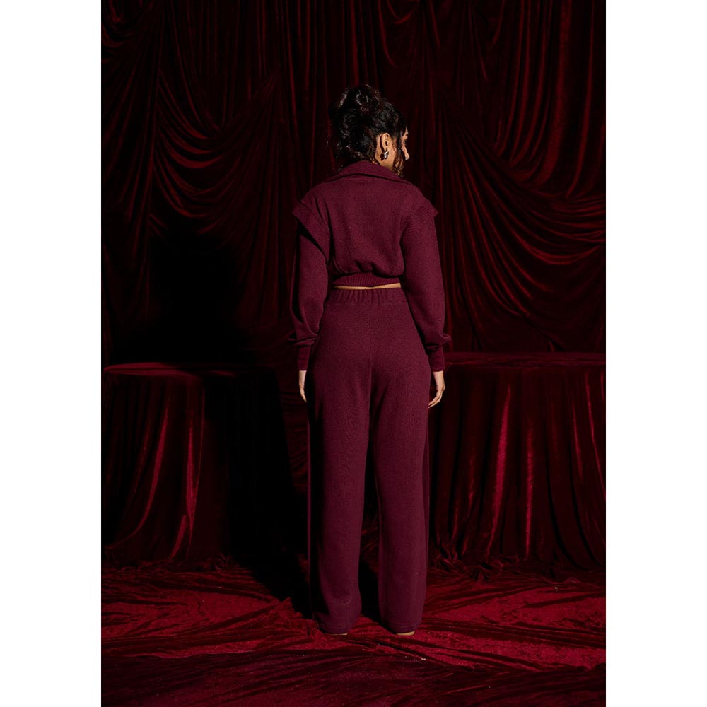 Lea Clothing Berrywood Burgundy Cropped Quarter-Zip Sweatshirt