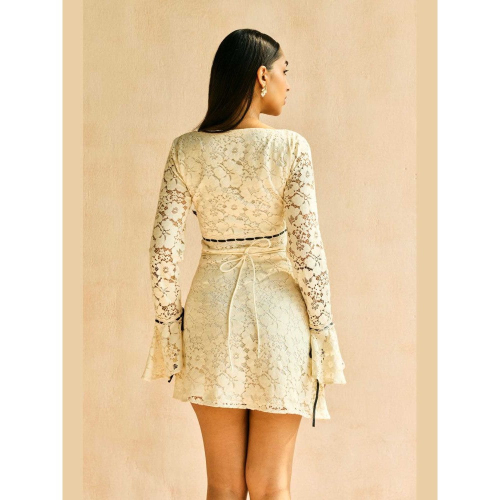 Lea Clothing Jessica Ivory Tie-Up Mini Dress