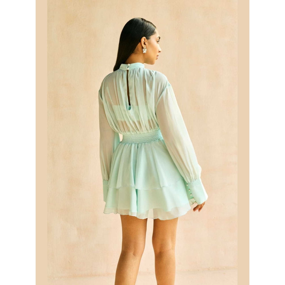 Lea Clothing Misty Blue Tiered Ruffled Mini Dress