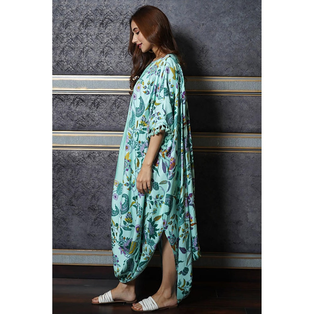 Leela by A Green Floral Boat Neck Kaftan Dress