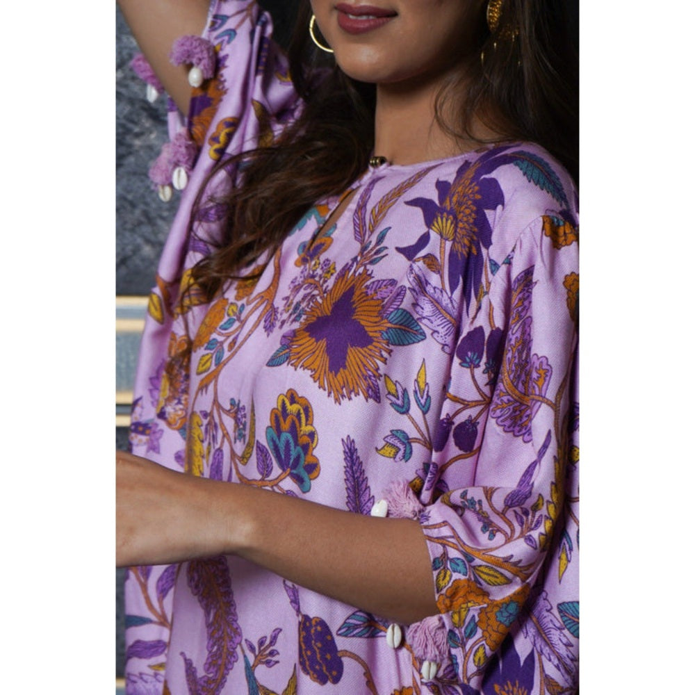 Leela by A Purple Floral Side Cowl Kaftan Dress