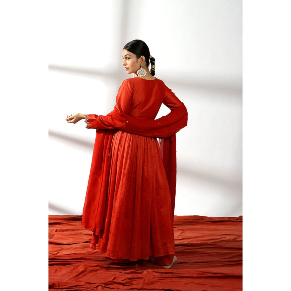 Leela by A Brick Red Angrakha Kurta And Palazzo With Dupatta