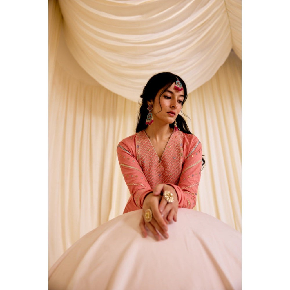 Leela by A Pink Churi Sleeves Anarkali Kurta With Churidar And Dupatta