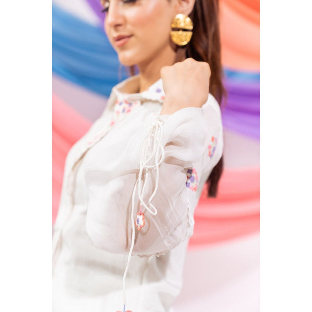 Leela by A White Overlap Shirt And Pants Co-Ord