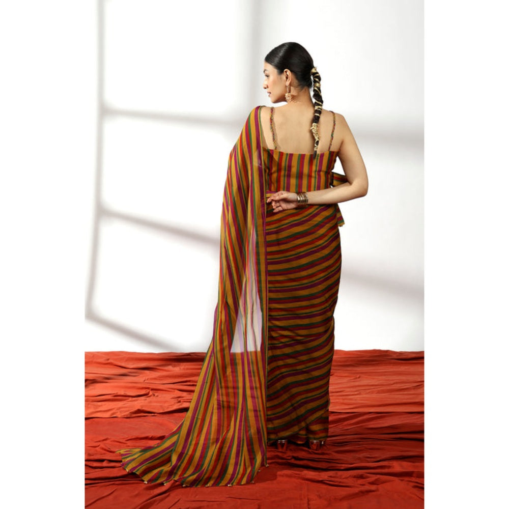 Leela by A Multicolor Stripes Printed Saree with Stitched Blouse