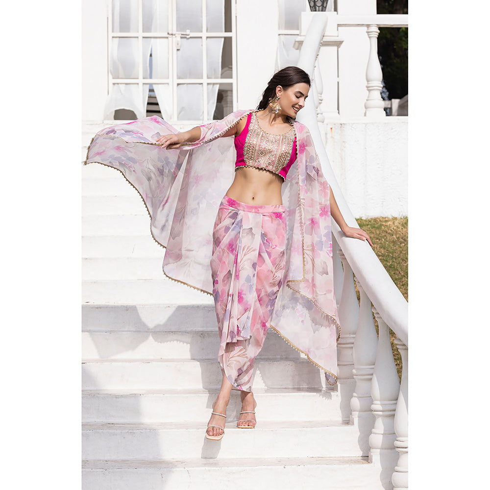 MABISH LUXE Pink Blushing Orchid Blouse with Skirt and Cape (Set of 3)