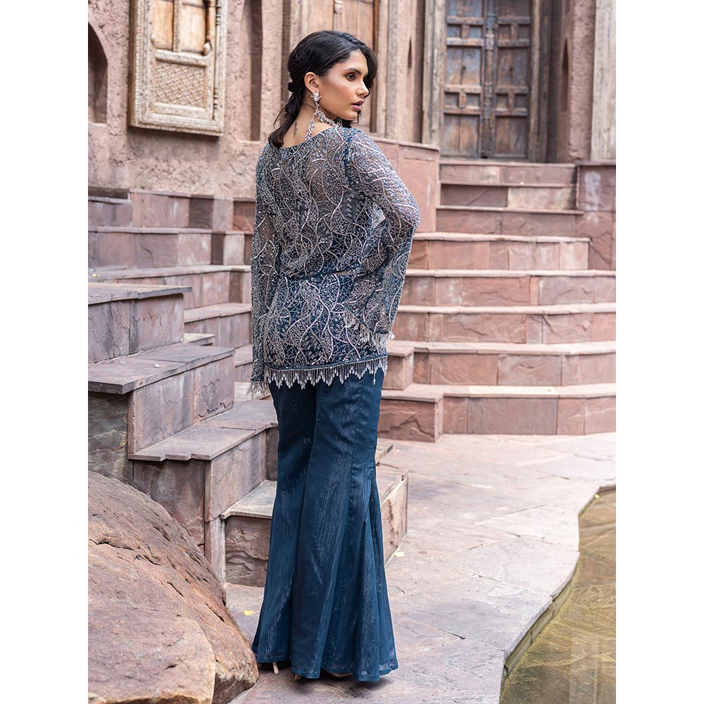 MABISH LUXE Womens Polyester Embroidered Blue Co-Ord Set