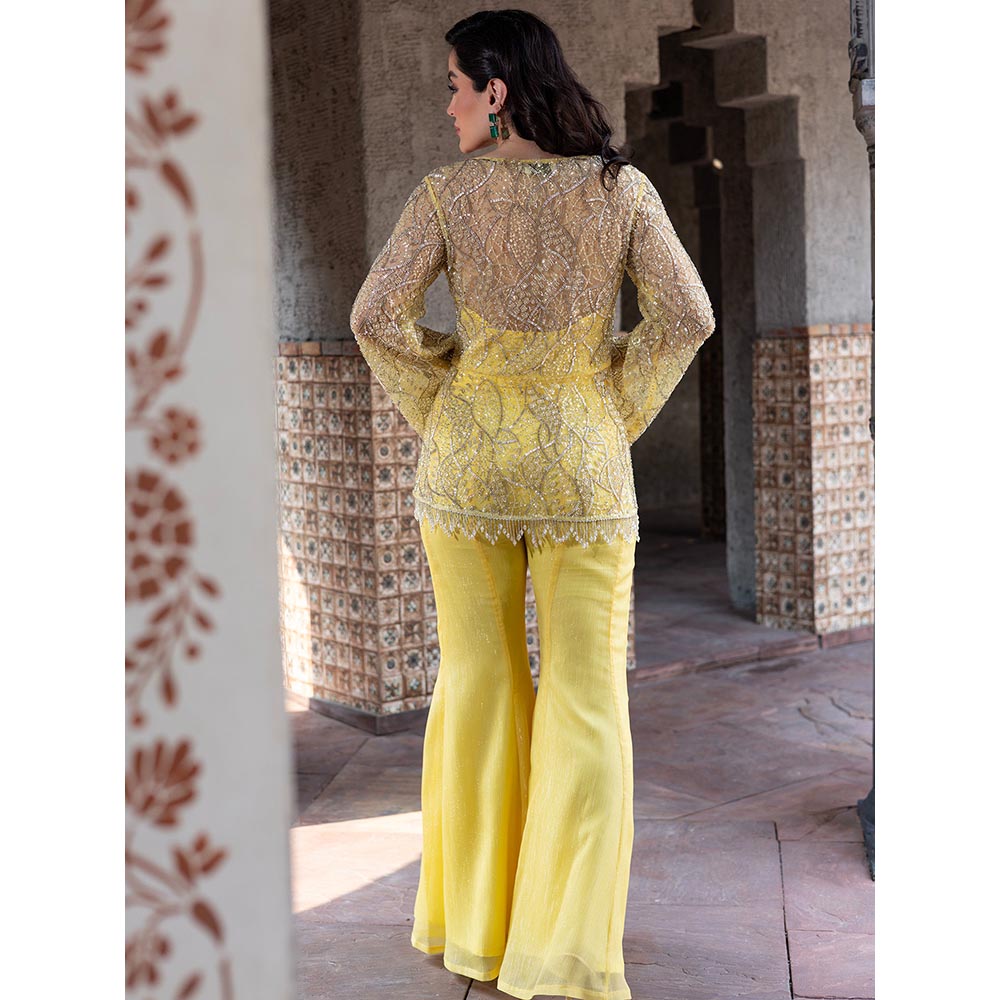 MABISH LUXE Womens Polyester Embroidered Yellow Co-Ord Set