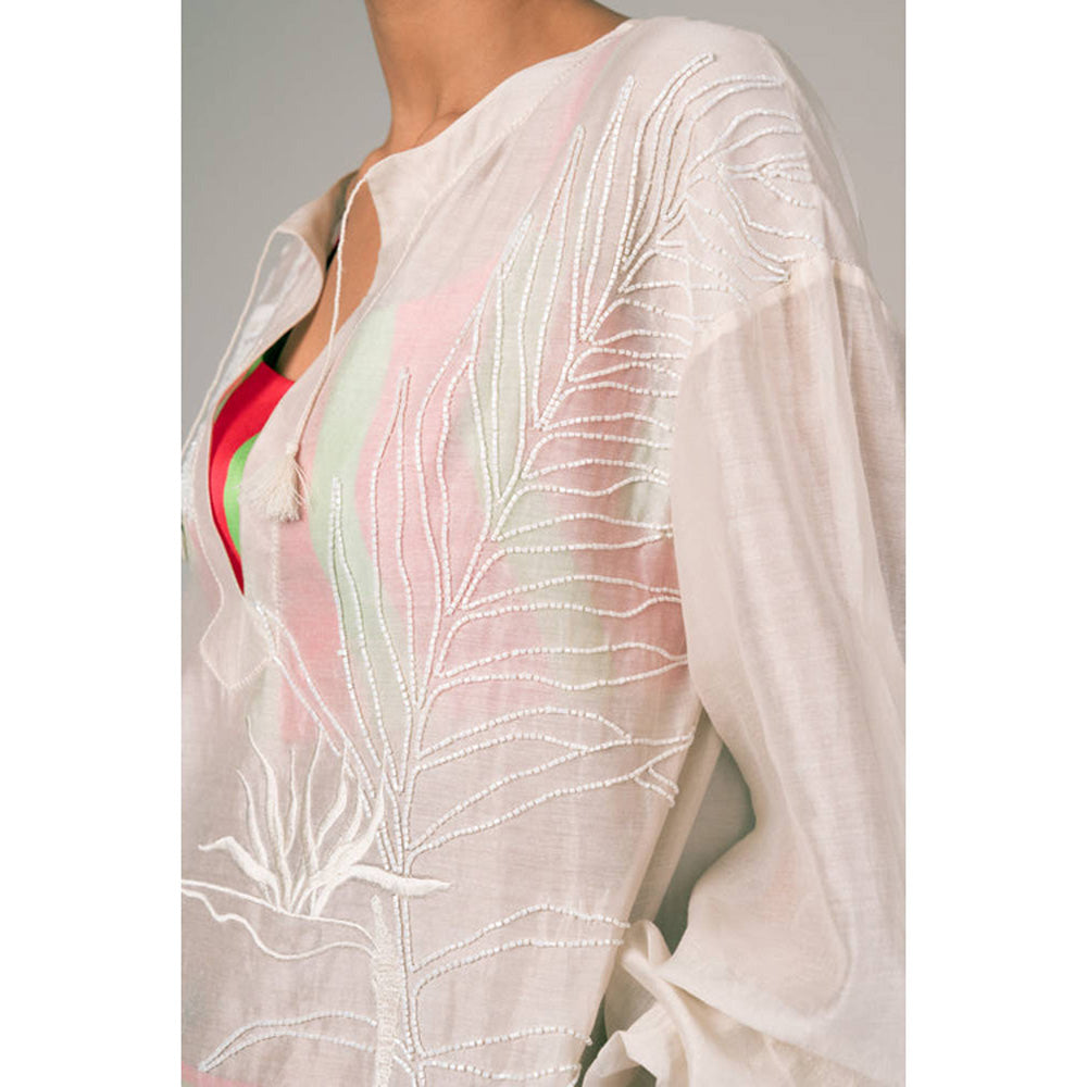 MADDER MUCH Multi-Color Embroidered V-Neck Kurta With Bustier And Pant