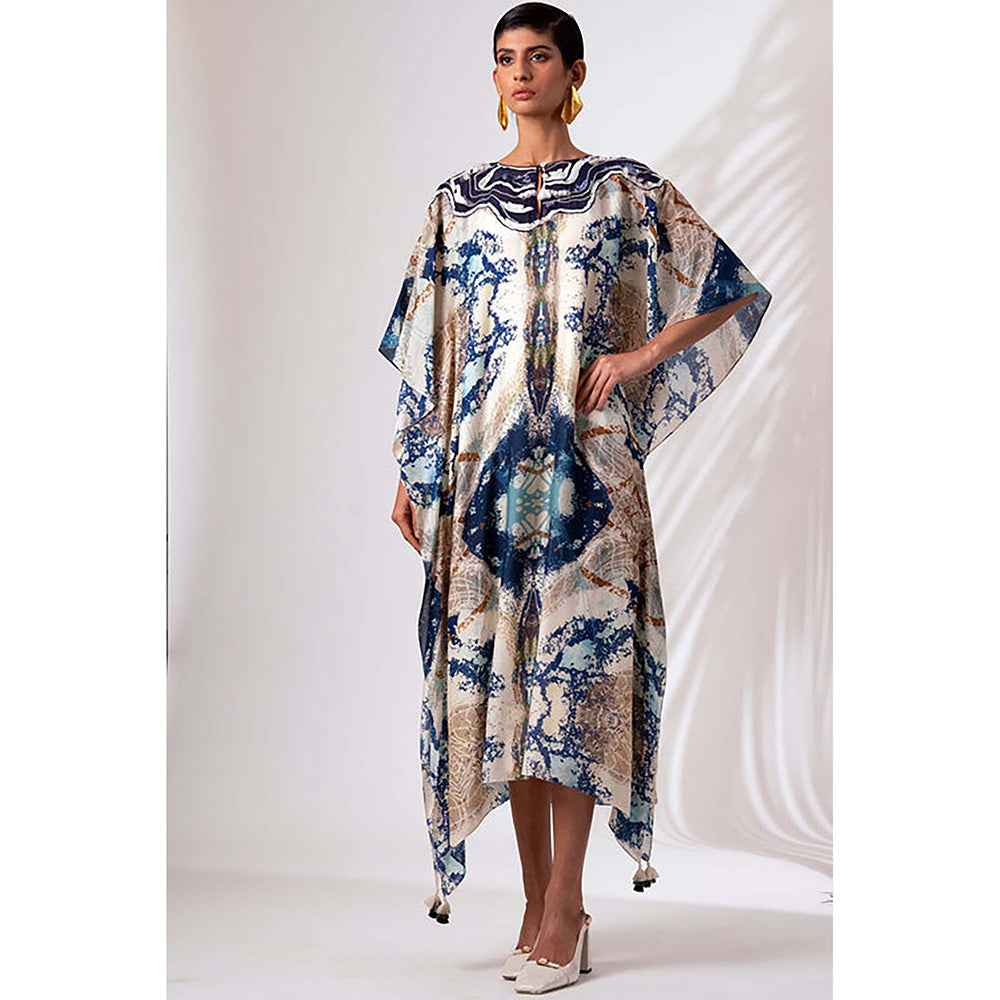 MADDER MUCH Multi-Color Silk Round Neck Printed Maxi Dress