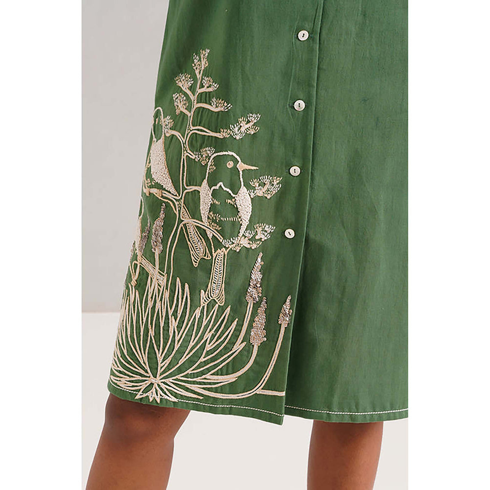 MADDER MUCH Pine Green Taiwo - Embroidered Shirt Dress