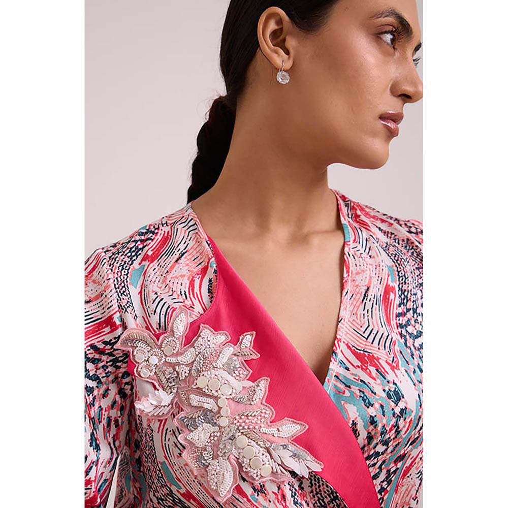 MADDER MUCH Multi-Color Cotton Notched Lapel Printed A-Line Mini Dress