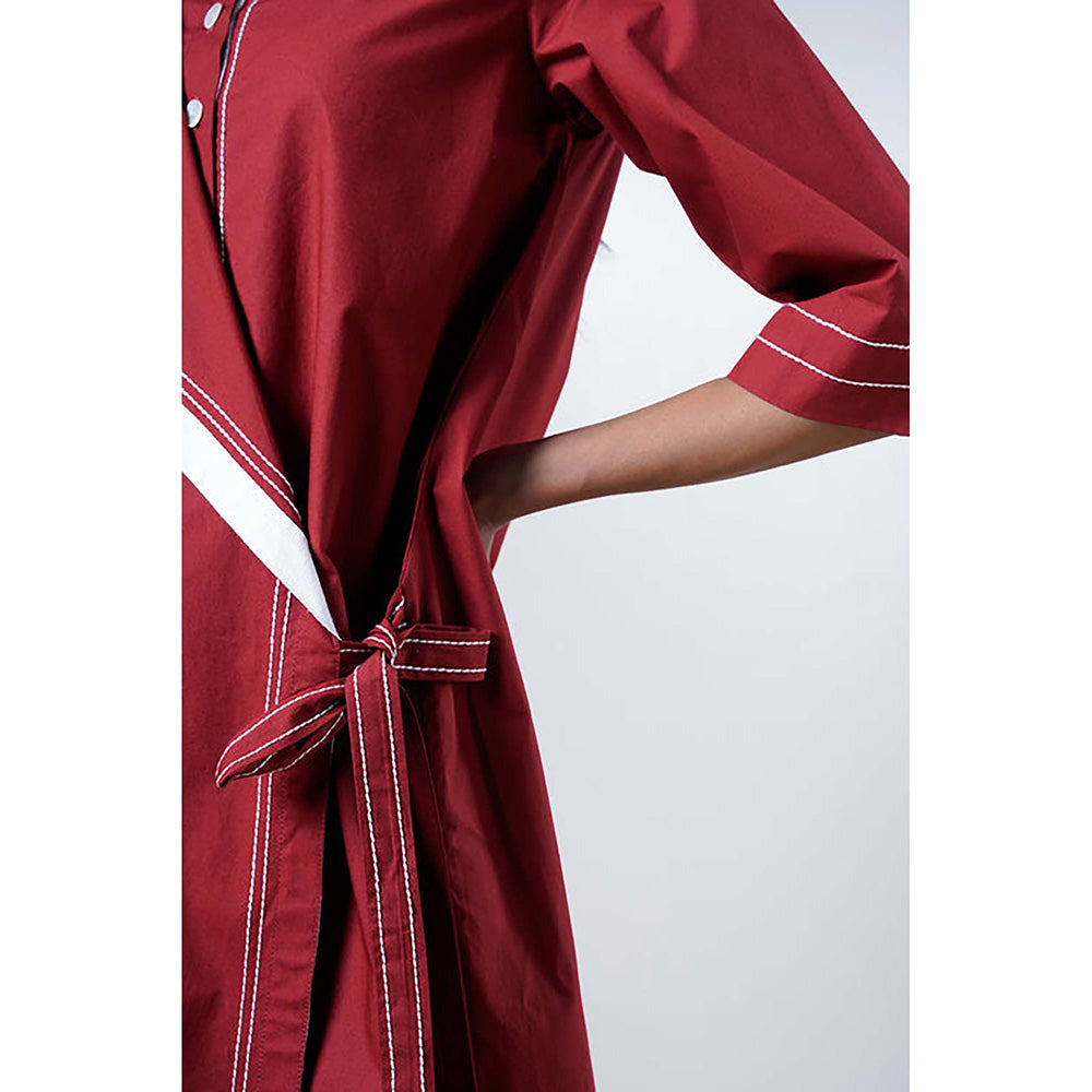 MADDER MUCH Red Cotton Round Neck Solid/Plain Dress