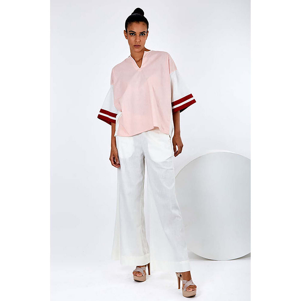 MADDER MUCH Multi-Color Cotton V-Neck Colorblock Top With Pant