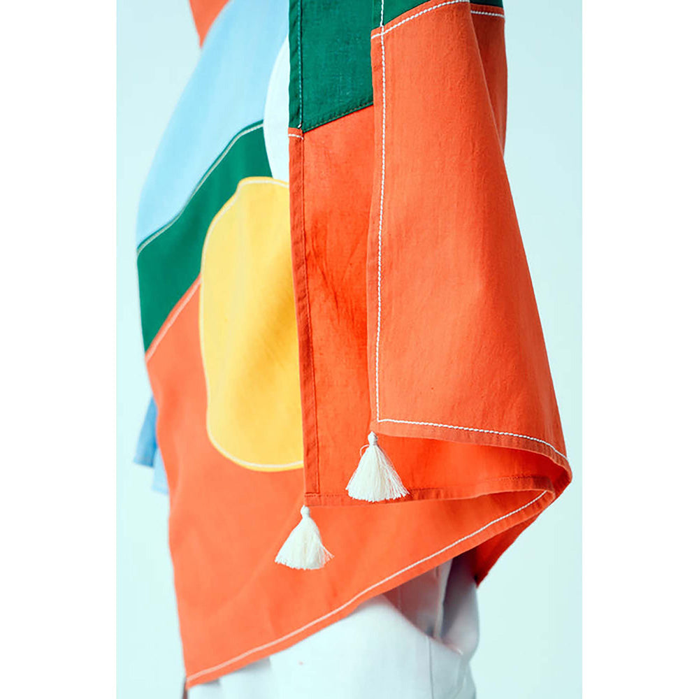 MADDER MUCH Cotton Multi-Color High Neck Colorblock Top With Pant Co-Ord's