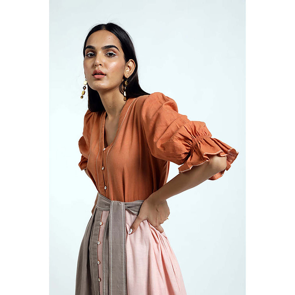 MADDER MUCH Multi-Color Cotton V-Neck Colorblock Midi Dress