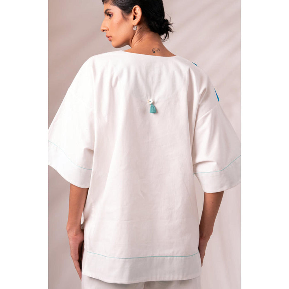 MADDER MUCH White Cotton Printed Plain Top