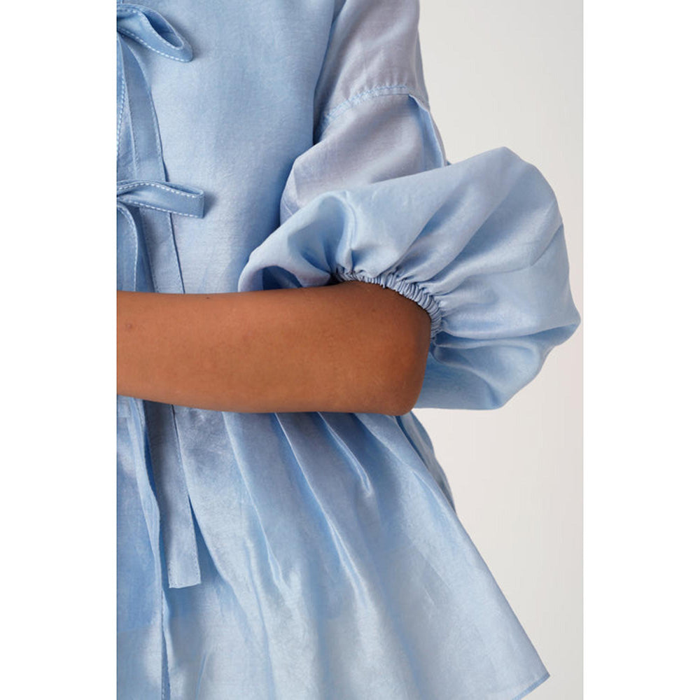 MADDER MUCH Ice Blue Toni Set - Multi Knot Peplum Top With Slip